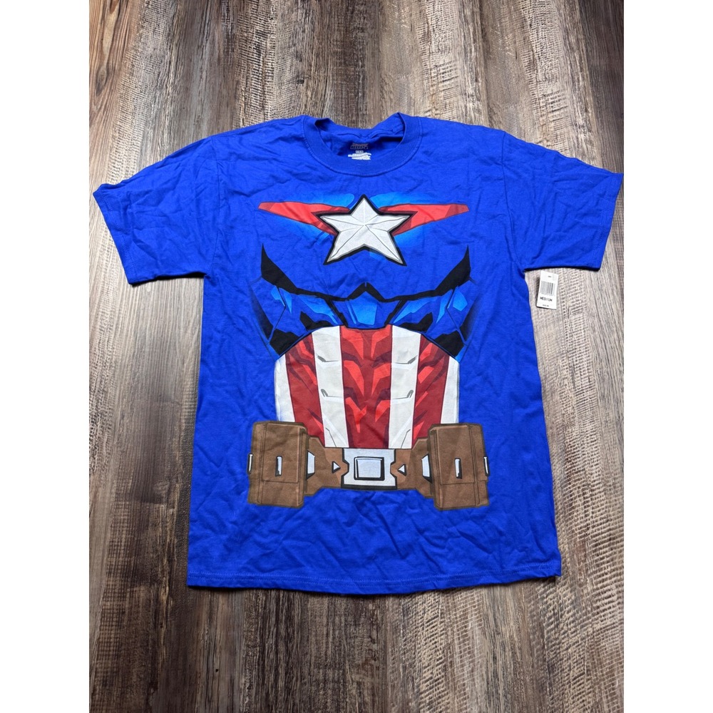 Disney Parks Captain America Costume T-Shirt Mens Medium Blue Hanes Beefy-T NWT‎